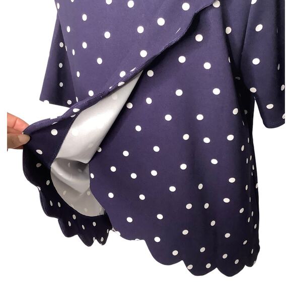 Andree by Unit Navy White Polka Dot Blouse Top Scalloped Medium - Picture 7 of 9